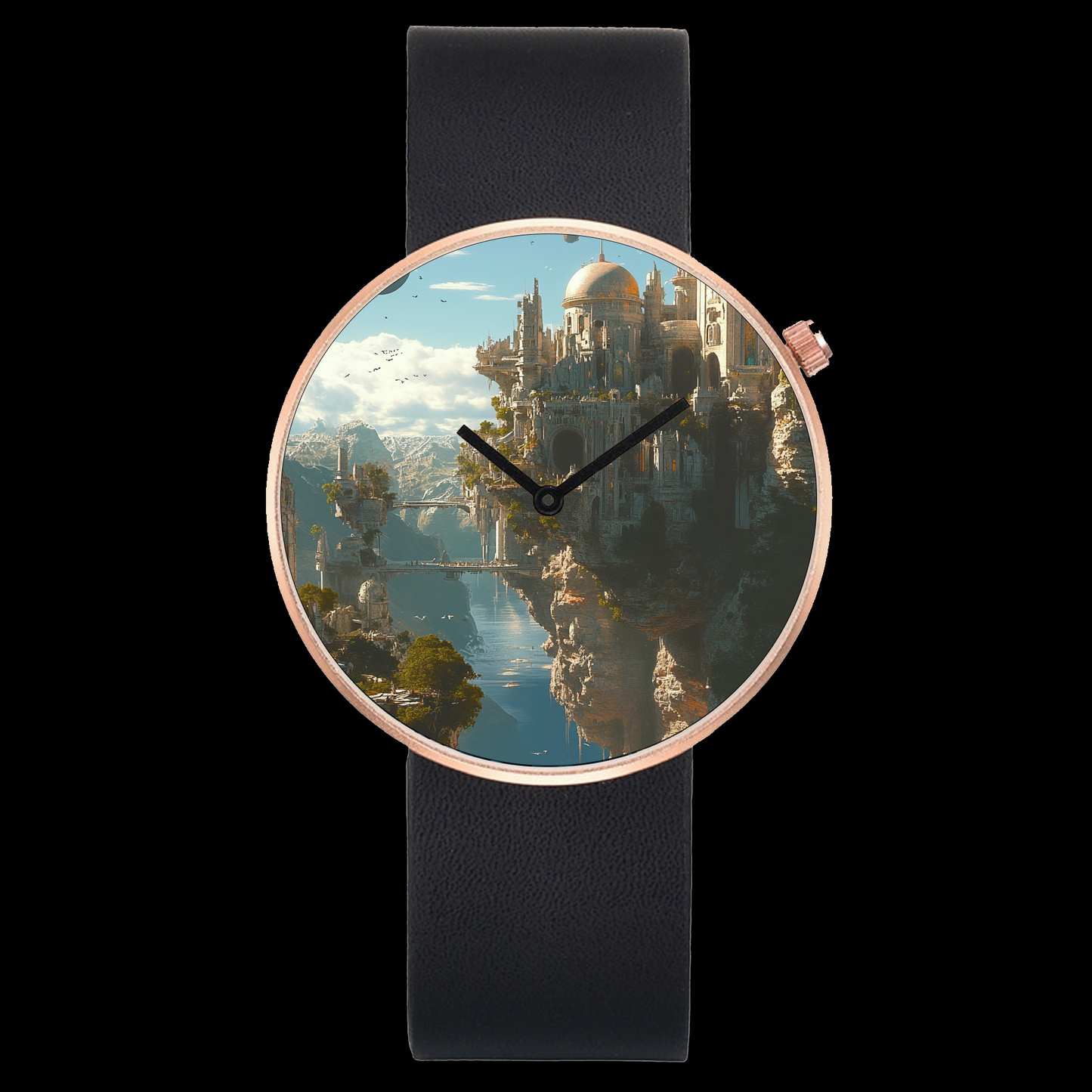 a watch with a picture of a castle on it