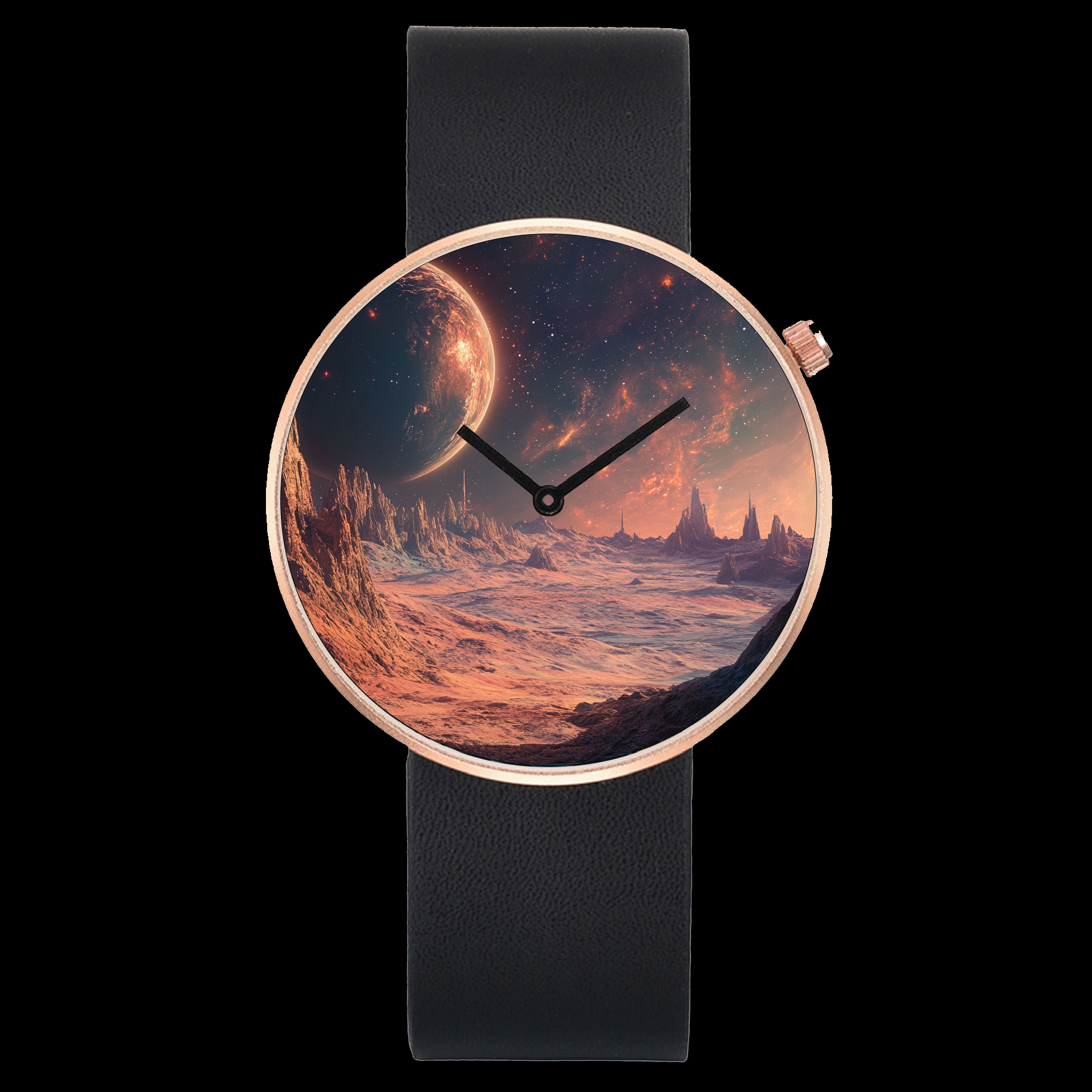 a watch with an image of a planet in the background